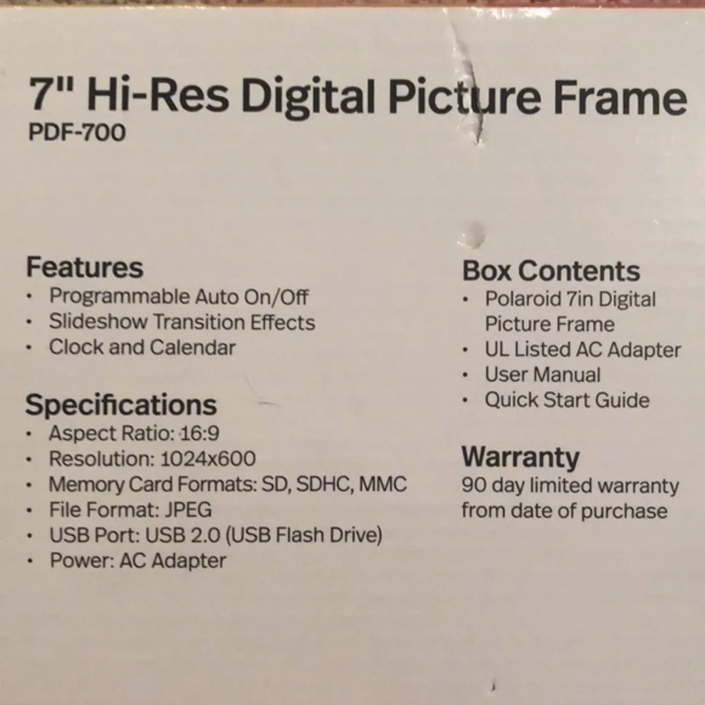 NEW Polaroid 7 inch High Resolution Digital Picture Frame